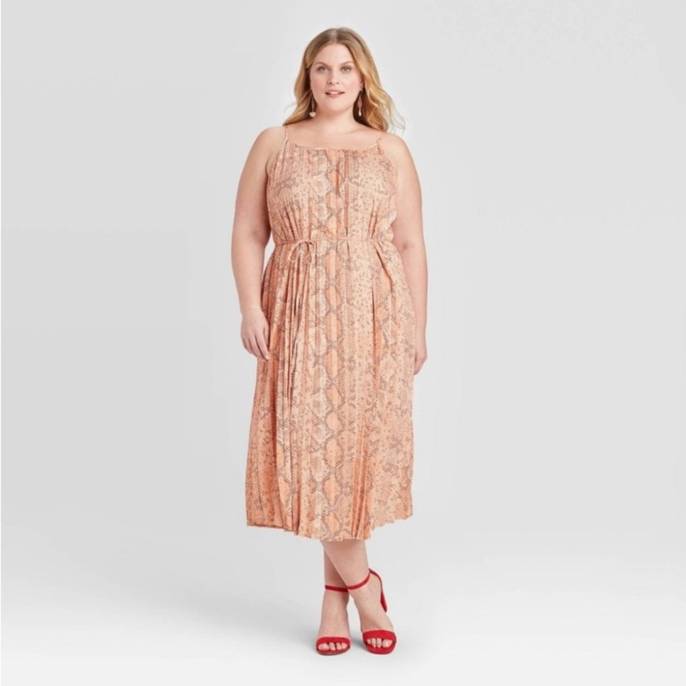 NWZt Ava & Viv Plus Sized Pleated Tank Dress. Belted. Spaghetti Straps. Airy